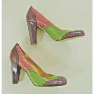 Hale Bob Purple Green Pink Color Block Spectator Patent Leather Pumps Womens 6.5